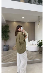 Geraldine Püsküllü İnce Uzun Gömlek - Haki - Kod: 2252