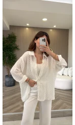 Geraldine Püsküllü İnce Uzun Gömlek - Beyaz - Kod: 2252