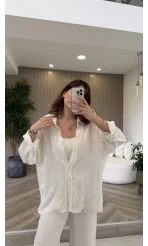 Geraldine Püsküllü İnce Uzun Gömlek - Beyaz - Kod: 2252