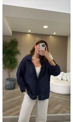 Geraldine Püsküllü İnce Uzun Gömlek - Lacivert - Kod: 2252