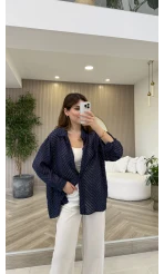 Geraldine Püsküllü İnce Uzun Gömlek - Lacivert - Kod: 2252