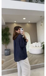 Geraldine Püsküllü İnce Uzun Gömlek - Lacivert - Kod: 2252