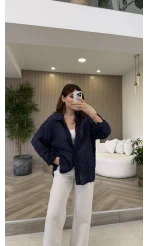 Geraldine Püsküllü İnce Uzun Gömlek - Lacivert - Kod: 2252