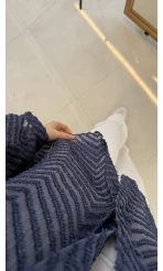 Geraldine Püsküllü İnce Uzun Gömlek - Lacivert - Kod: 2252