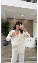 İçi Askılı Dantel Detaylı Gömlek - Ekru - Kod: 2209