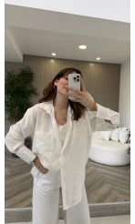 İçi Askılı Dantel Detaylı Gömlek - Ekru - Kod: 2209