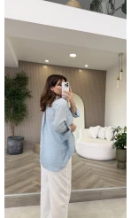 İçi Askılı Dantel Detaylı Gömlek - Mavi - Kod: 2209