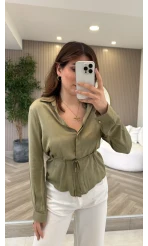 Bağcıklı Dökümlü Gömlek - Haki - Kod: 124