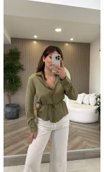 Bağcıklı Dökümlü Gömlek - Haki - Kod: 124