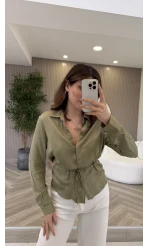 Bağcıklı Dökümlü Gömlek - Haki - Kod: 124