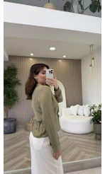 Bağcıklı Dökümlü Gömlek - Haki - Kod: 124