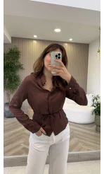 Bağcıklı Dökümlü Gömlek - Kahve - Kod: 124