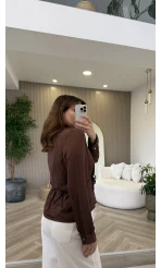 Bağcıklı Dökümlü Gömlek - Kahve - Kod: 124