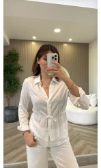 Bağcıklı Dökümlü Gömlek - Ekru - Kod: 124