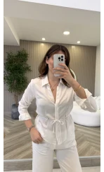 Bağcıklı Dökümlü Gömlek - Ekru - Kod: 124