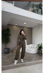 Beli Bağcıklı Uzun Kollu Bluz Eşofman Takım - Haki