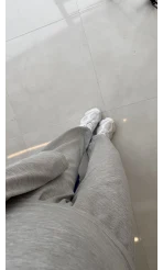 Beli Bağcıklı Uzun Kollu Bluz Eşofman Takım - Gri