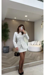 Pantheon Puantiyeli Ceket Mini Etek Takım - Ekru