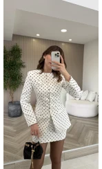 Pantheon Puantiyeli Ceket Mini Etek Takım - Ekru