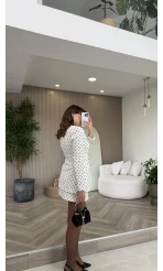 Pantheon Puantiyeli Ceket Mini Etek Takım - Ekru