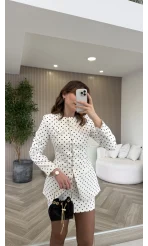 Pantheon Puantiyeli Ceket Mini Etek Takım - Ekru