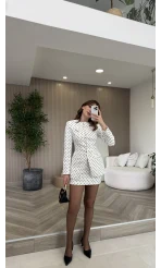 Pantheon Puantiyeli Ceket Mini Etek Takım - Ekru