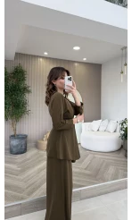 Beli Toka Detaylı Bluz Pantolon Takım - Haki - Kod: 9399