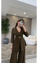 Beli Toka Detaylı Bluz Pantolon Takım - Haki - Kod: 9399