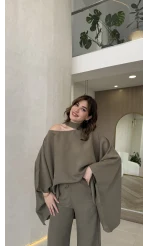 Monti Fular Detay Pelerin Takım - Haki - Kod: 9042