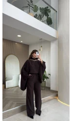 Monti Fular Detay Pelerin Takım - Kahve - Kod: 9042