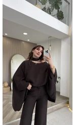 Monti Fular Detay Pelerin Takım - Kahve - Kod: 9042