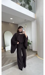 Monti Fular Detay Pelerin Takım - Kahve - Kod: 9042