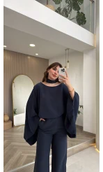 Monti Fular Detay Pelerin Takım - Lacivert - Kod: 9042