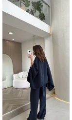 Monti Fular Detay Pelerin Takım - Lacivert - Kod: 9042