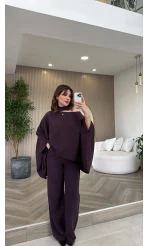 Monti Fular Detay Pelerin Takım - Mürdüm - Kod: 9042