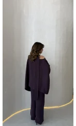 Monti Fular Detay Pelerin Takım - Mürdüm - Kod: 9042