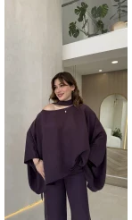 Monti Fular Detay Pelerin Takım - Mürdüm - Kod: 9042