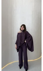 Monti Fular Detay Pelerin Takım - Mürdüm - Kod: 9042