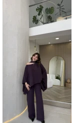 Monti Fular Detay Pelerin Takım - Mürdüm - Kod: 9042