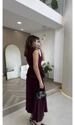 Volanlı Sıfır Kol Elbise - Bordo