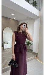 Volanlı Sıfır Kol Elbise - Bordo