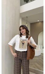 Espresso Baskılı T-shirt - Ekru - Kod: 0932