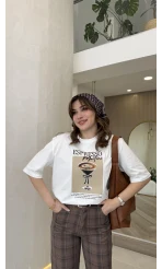 Espresso Baskılı T-shirt - Ekru - Kod: 0932