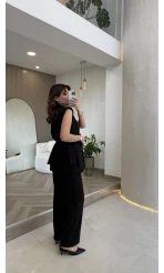 Napolı Omuz Detay Bağcıklı Yelek Takım - Siyah - Kod: 8005