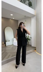 Napolı Omuz Detay Bağcıklı Yelek Takım - Siyah - Kod: 8005