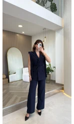 Napolı Omuz Detay Bağcıklı Yelek Takım - Lacivert - Kod: 8005