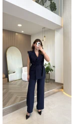 Napolı Omuz Detay Bağcıklı Yelek Takım - Lacivert - Kod: 8005