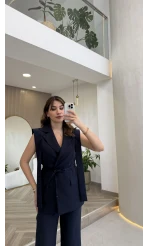 Napolı Omuz Detay Bağcıklı Yelek Takım - Lacivert - Kod: 8005