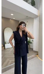 Napolı Omuz Detay Bağcıklı Yelek Takım - Lacivert - Kod: 8005