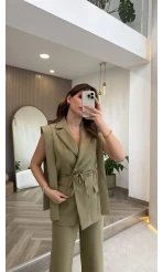 Napolı Omuz Detay Bağcıklı Yelek Takım - Mint - Kod: 8005